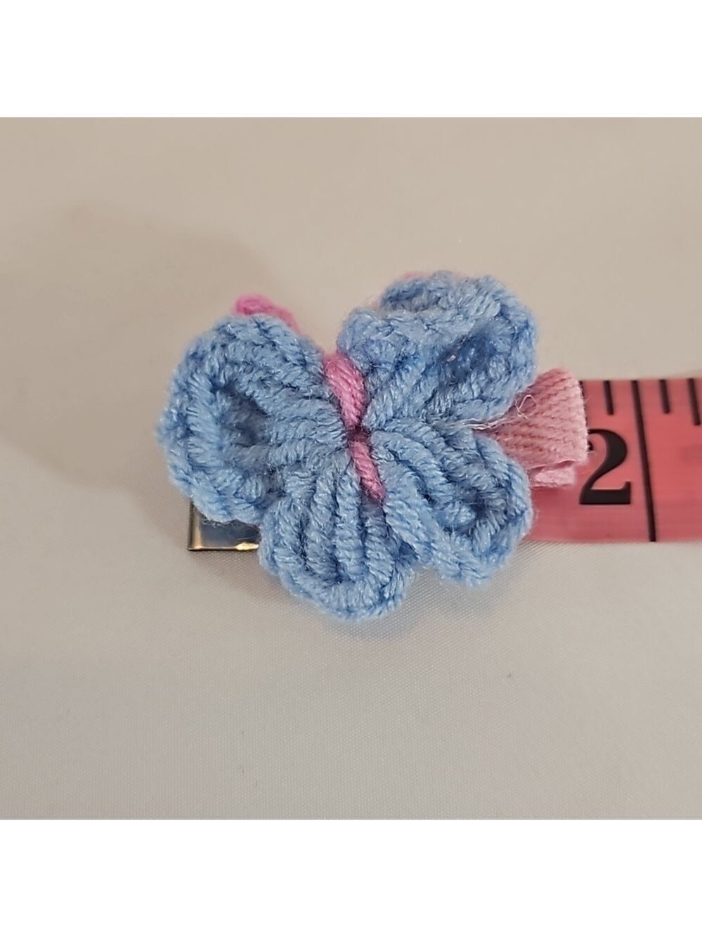 Hand Crafted Hand Knit Crochet Butterfly Hair Clip blue-yellow 1" Alligator clip - Picture 10 of 17